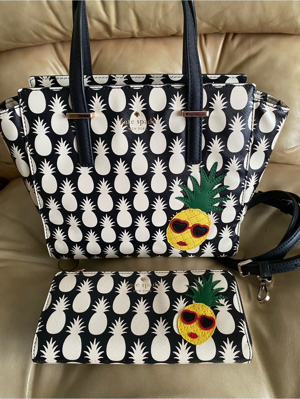 Sale! KATE SPADE Rare Pineapple Print Bag & Wallet Hayden Aloha Hawaii Applique